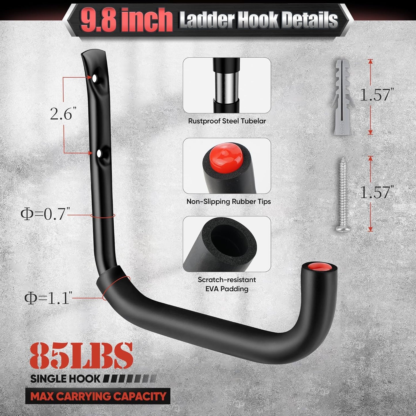 Nacial 12 Pack Garage Hooks Heavy Duty, 15" & 9.8" & 3.5" Kayak Storage Hook with EVA Pads, 100LBS Capacity Garage Hooks for Hanging Bikes, Kayak Folding Chairs and Hanging Ladders