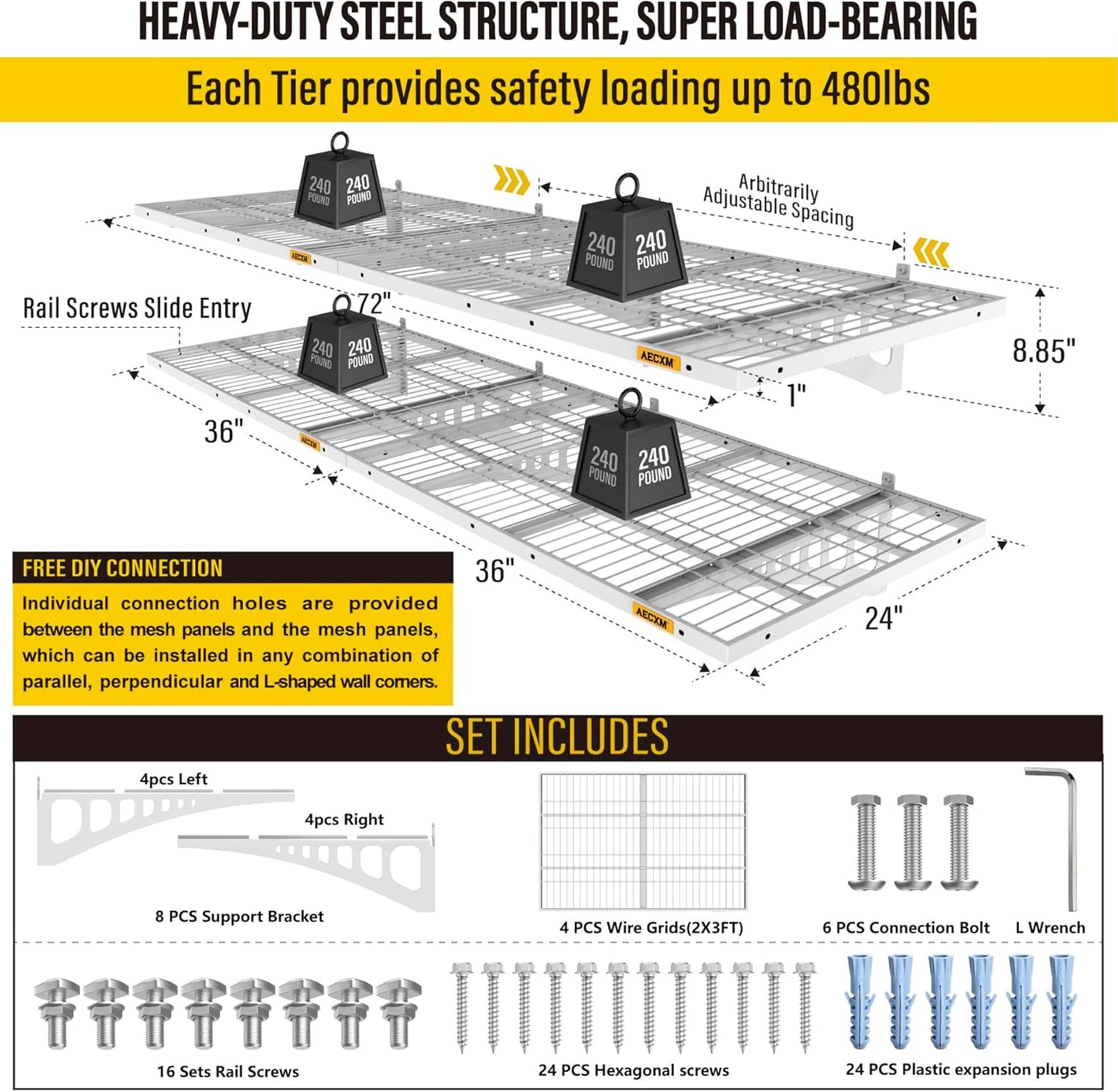 2x3ft 4Pack Wire Shelving Unit Heavy Duty Garage Storage Shelves Wall Mounted White 1120lbs Load Capacity（24-inch-by-36-inch）