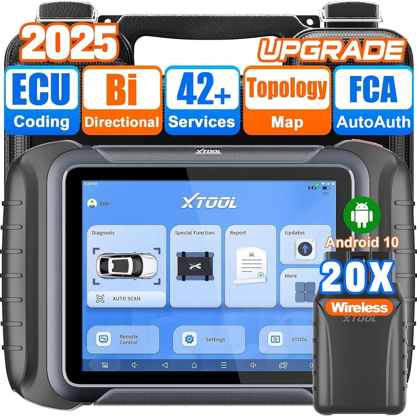 XTOOL D8W Wireless Bidirectional Scan Tool, 2025 OBD2 Scanner with Topology, FCA AutoAuth, 3-Year Updates, ECU Coding, PMI, 42+ Resets, Full Diagnostic Scanner for Car, Crankshaft Relearn, CAN FD/DoIP