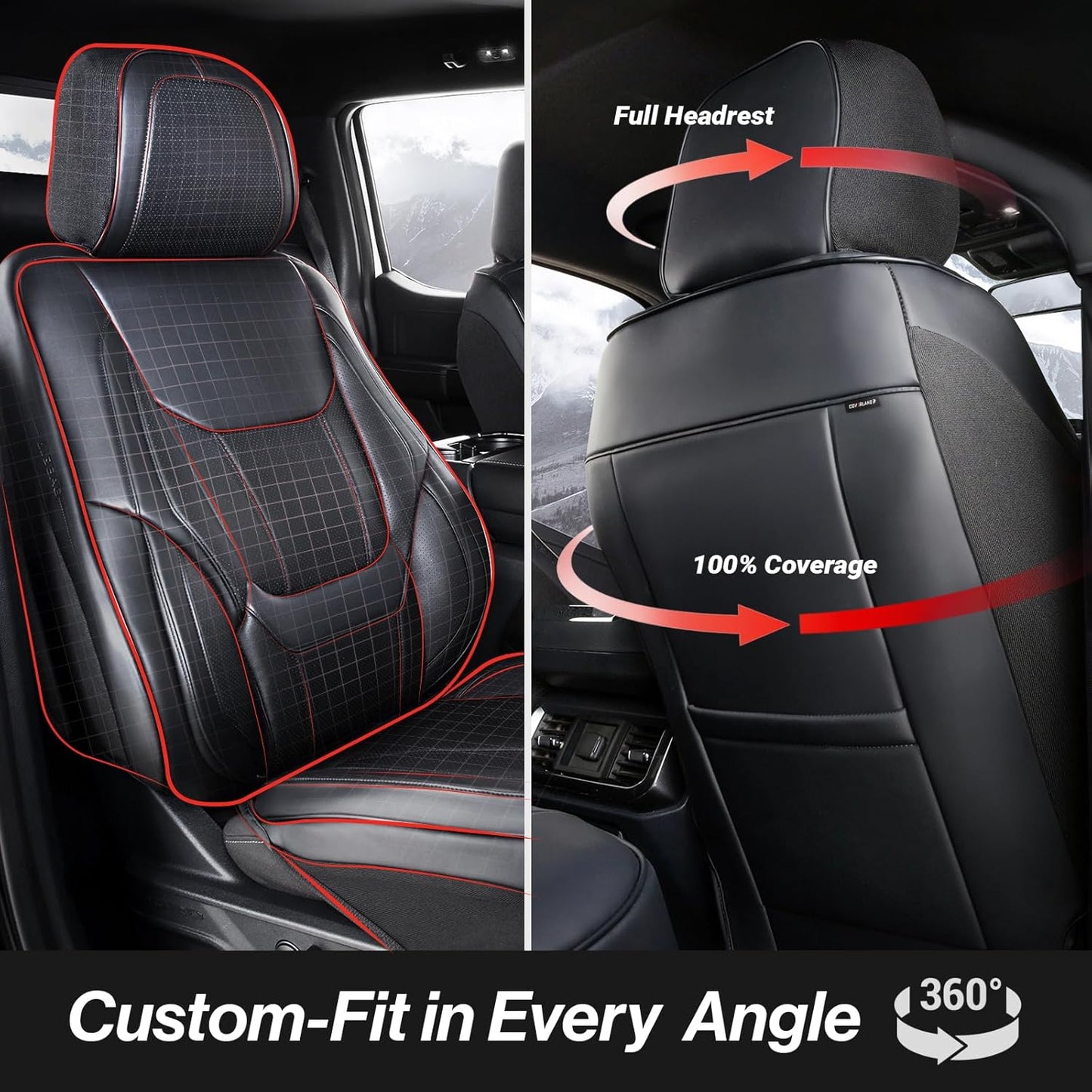 Coverland Custom Car Seat Covers Compatible with Silverado 1500, Frontier, Tacoma - Premium Leather Non-Slip Memory Foam Waterproof Interior Protector Front Seat-Black [See Size Chart-Size A31]