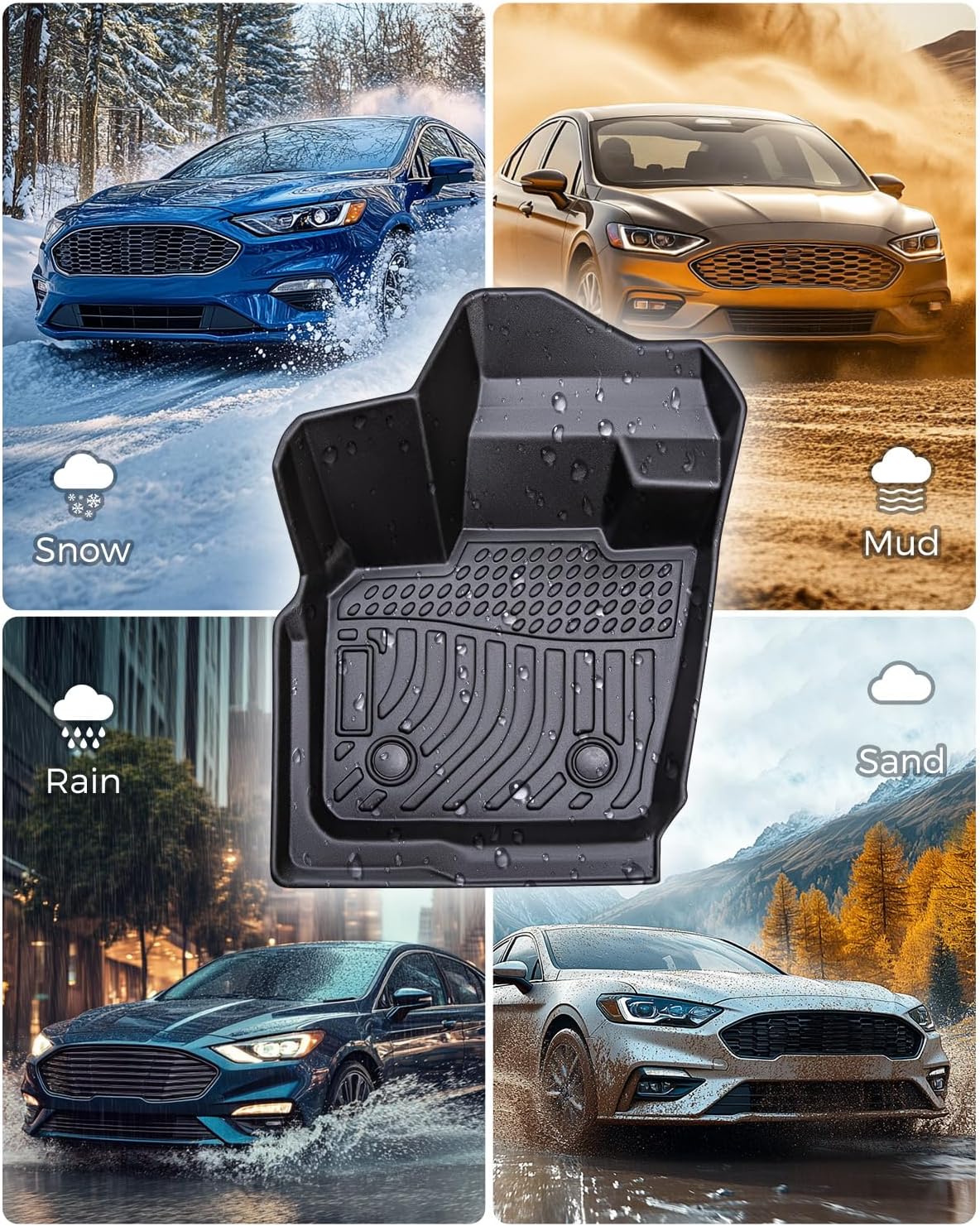 Car Floor Mats for Ford Fusion with Cargo Liner 2020 2019 2018 2017 (Not Hybrid), Trunk Cargo Mat Custom Fit for Fusion Accessories 2017-2020 Full Set 4-Piece Black