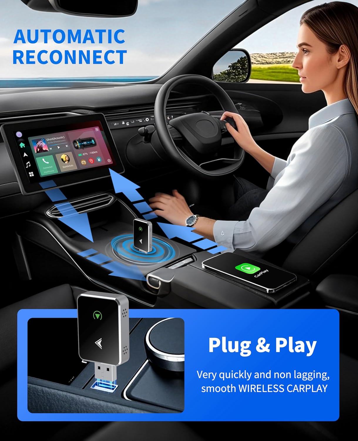 Wireless CarPlay Adapter, 2025 Upgraded 2-in-1 Mini Size CarPlay & Android Auto, Convert Wired to Wireless with USB & Type-C, Plug & Play, Stable Control & No Delay Car Play with iPhone & Android