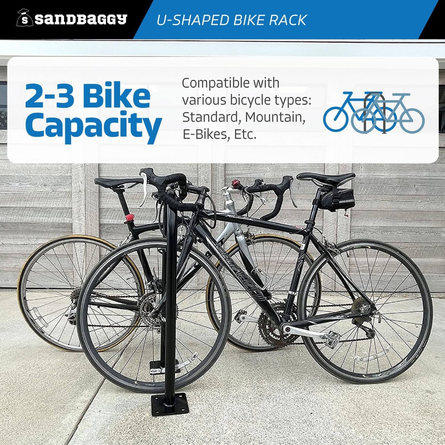 Sandbaggy U Shaped Bike Rack - Outdoor, Commercial - Galvanized Steel - Surface/Ground Mounted (2, Blue)