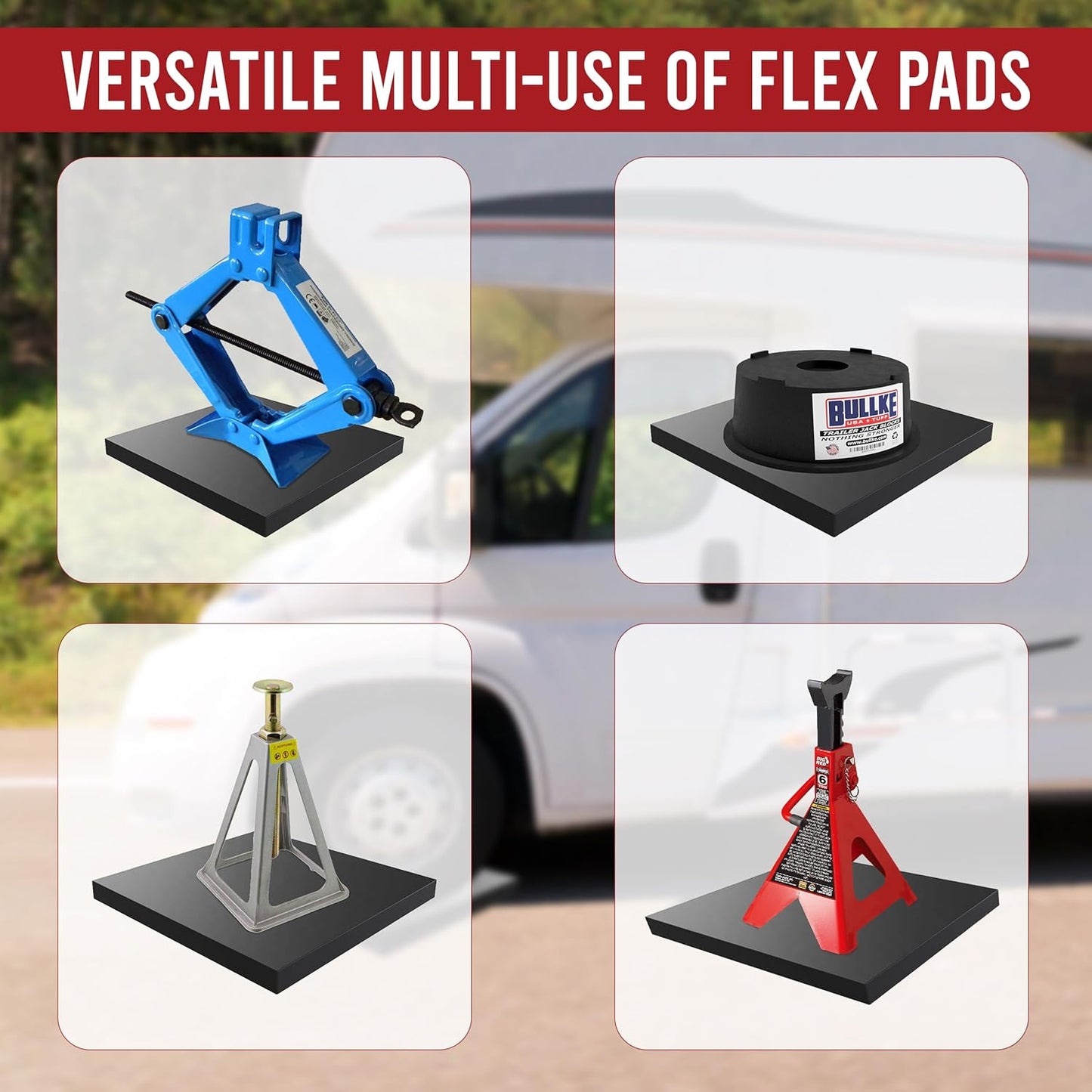 RV Leveling Jack Flex Pads 12" Heavy-Duty Rubber Jack Pads, Non-Slip & Shock-Absorbing Stabilizer Mats for Camper, Trailer Jacks & Stands, Prevent Sinking & Sliding on Uneven Surfaces (12" (2-Pack))