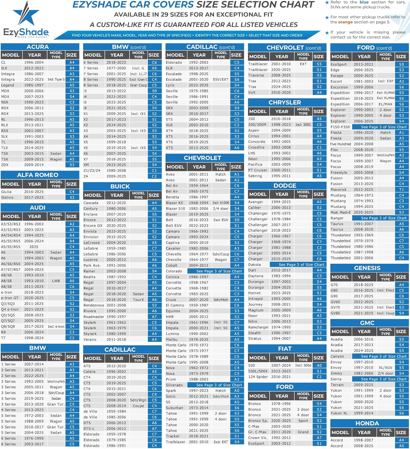 EzyShade 10-Layer Truck Cover Waterproof All Weather. See Vehicle Size-Chart for Accurate Fit. Full Outdoor Pickup Truck Covers Chevy Silverado F250 F350 RAM. Sun Wind Rain. Size T6 (See SizeChart)