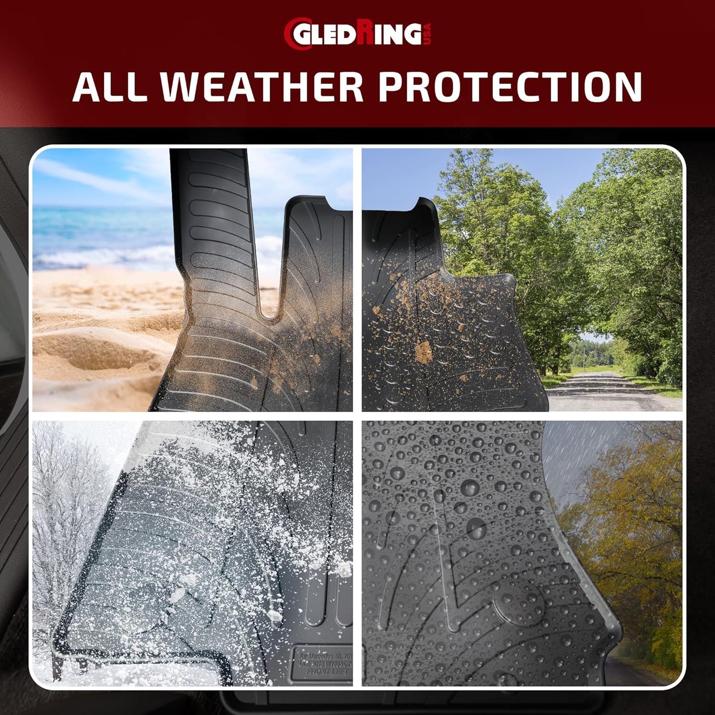 Gledring USA All-Weather Rubber Floor Mats Intended for Mercedes Benz E Class/E63 AMG/E63 AMG S (W212) 2014-2016, No Trimming Required, Tailored Custom Fit, Protects from Rain, Mud and Snow.