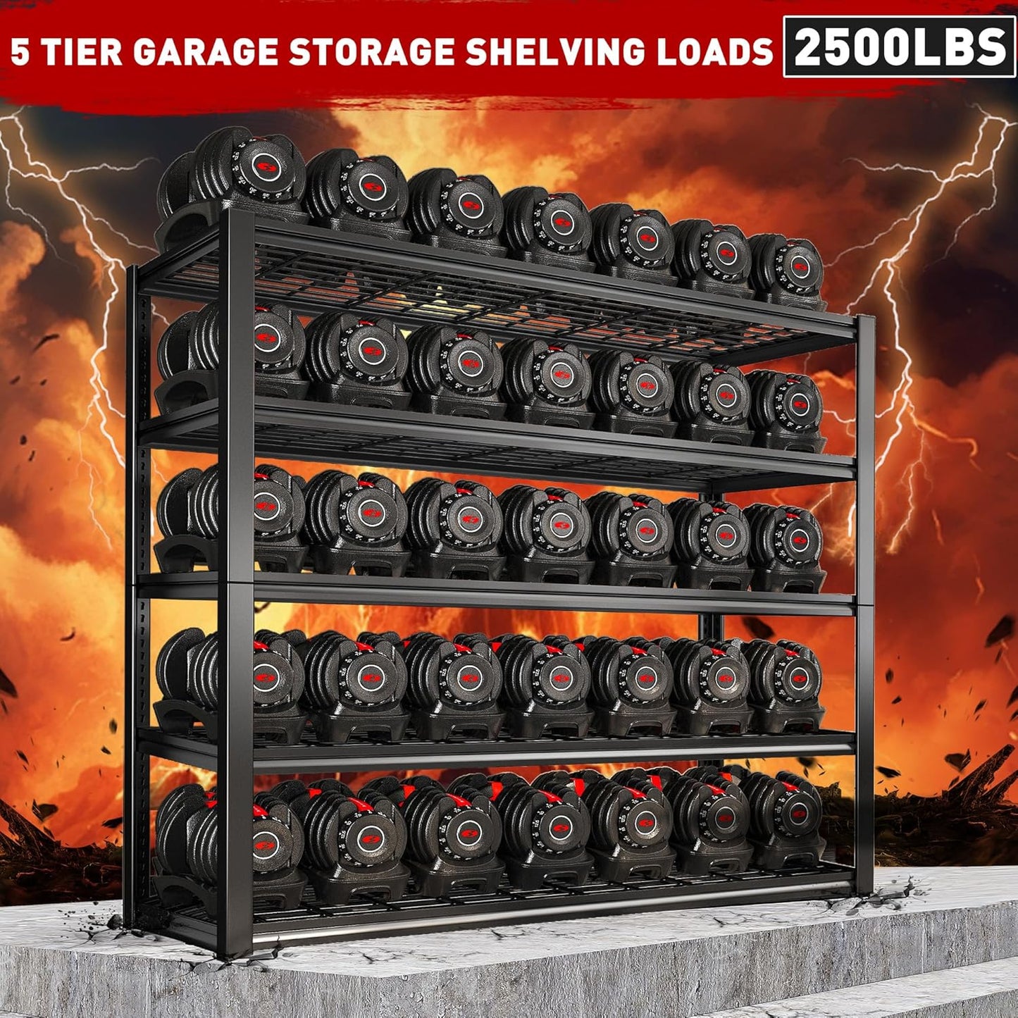 REIBII 48" W Garage Shelving Heavy Duty Load 2500LBS, 5 Tier Storage Shelves, Adjustable Metal Shelves for Warehouse, Pantry, Basement, 48" W X 72" H X18 D, 3PC