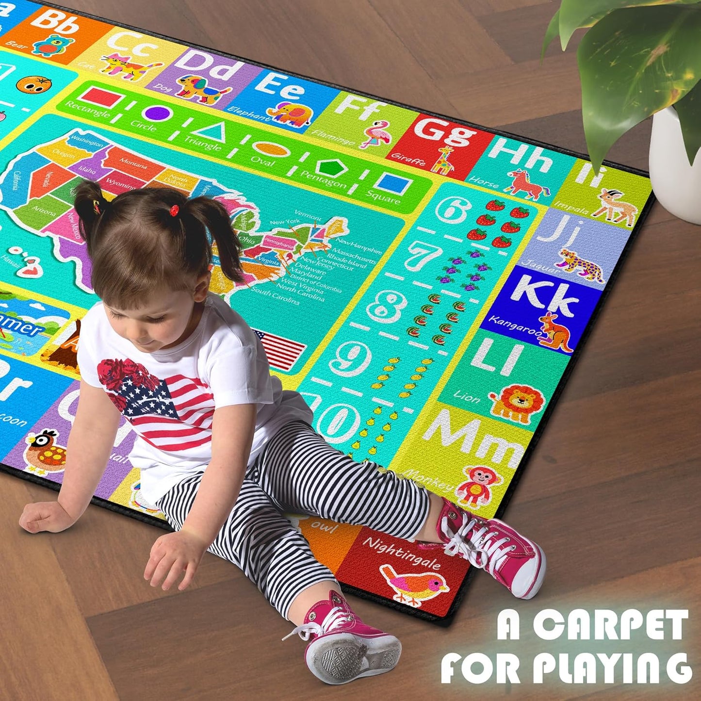 ABC Rug for Kids Playroom, 2x3 Washable Classroom Area Rugs, Educational Learning Mat with Alphabet Numbers Animals Seasons Shapes for Classroom Preschool Playroom