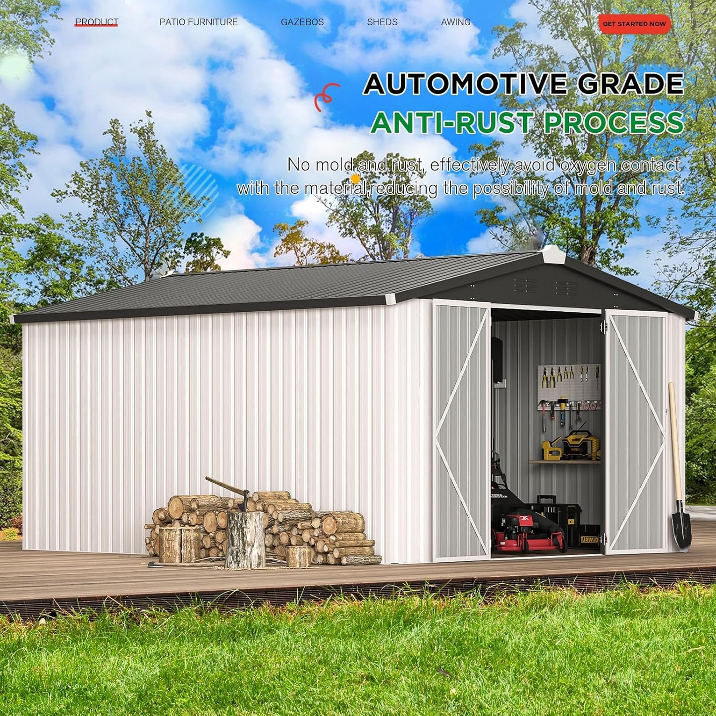 AECOJOY 10' x 14' Outdoor Storage Shed, 14x10 Large Metal Sheds & Outdoor Storage Clearance with Lockable Doors, Utility and Tool Storage Garden Shed for Backyard, Patio and Outside use