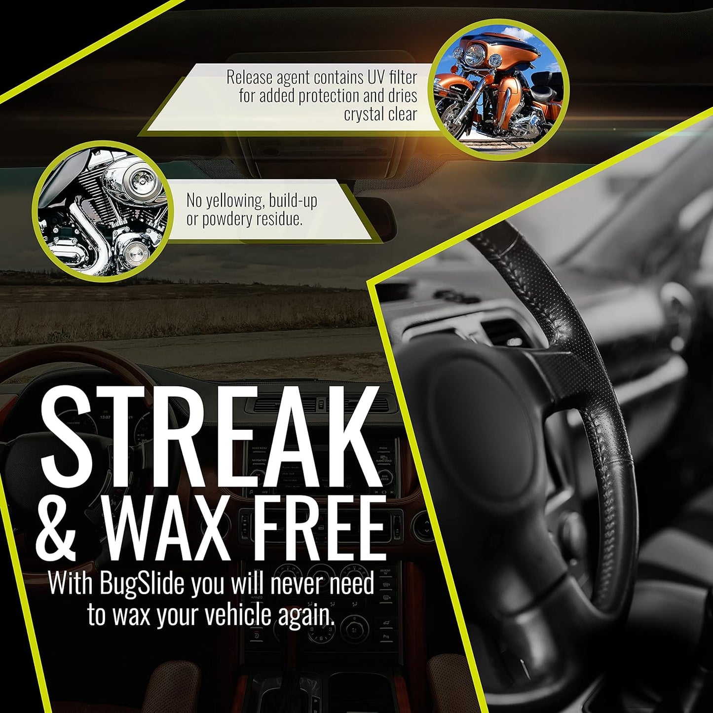 BugSlide 16 Oz Shop Kit Cleaner and Polisher with Microfiber Towel, Tree Sap Remover, Waterless Detailer for Removing Bugs Without Scratching, Shining and Degreasing All Surfaces