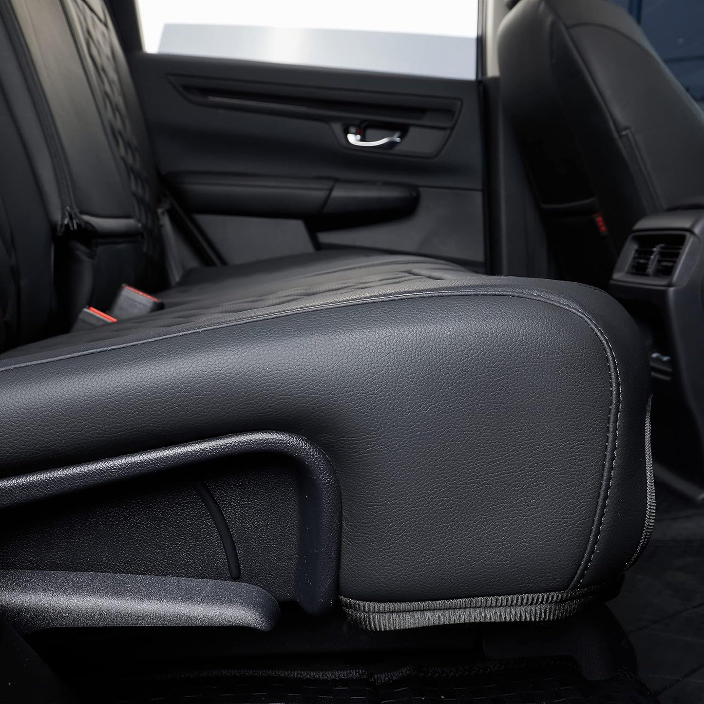 coverdream CRV Leather Seat Covers for 2023-2025 2026 Honda CRV LX,EX,EX-L,Sport Series,Hybrid,Fully Covered,Airbag Compatible Waterproof Car Seat Protector (Full Set,Black/Red)