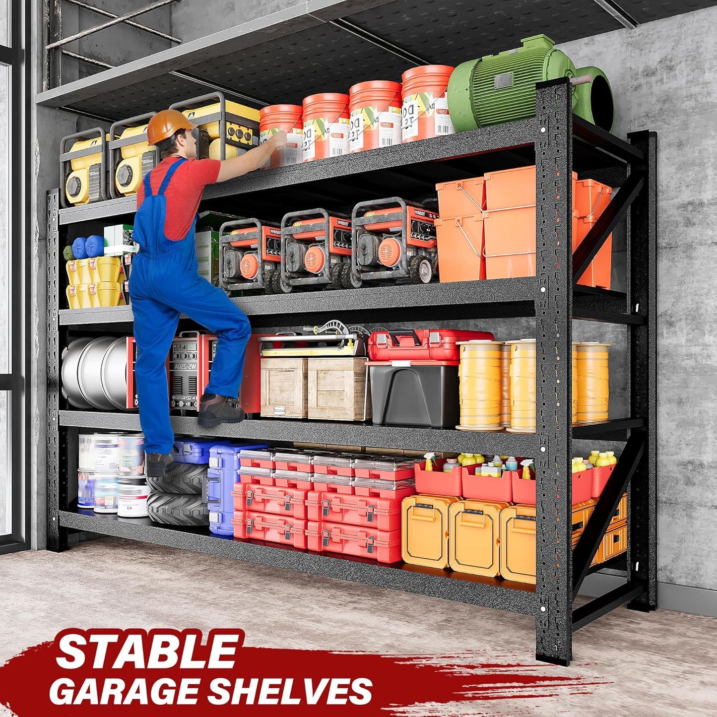 9000LBS Heavy Duty Garage Shelving Units,77" Wide & Deep Storage Shelves,Metal Garage Shelves,Large Storage Rack,Steel Shelf,Industrial Shelving for Shop,Warehouse,Basement,77" W x 24" D x 70" H
