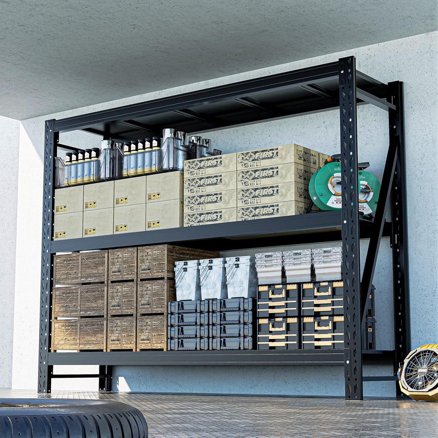 Heavy Duty Garage Shelves – Metal Shelving Unit with Adjustable 3-Tier Storage Shelves for Garage Organization, Industrial Shelving Rack for Heavy Duty Storage Needs16 D x50 W x48 H