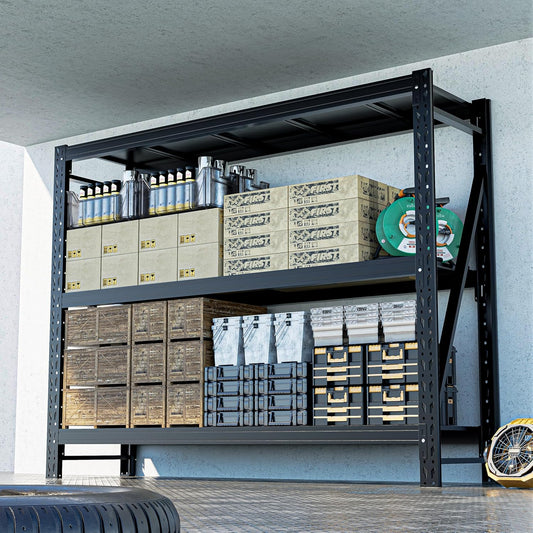Heavy Duty Garage Shelves – Metal Shelving Unit with Adjustable 3-Tier Storage Shelves for Garage Organization, Industrial Shelving Rack for Heavy Duty Storage Needs16 D x50 W x48 H