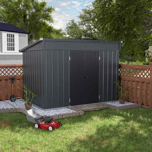 VEIKOU Metal Storage Shed, 6x10FT Outdoor Storage Shed with Sloped Galvanized Steel Roof, Garden Tool Storage House Metal Shed with 2 Vents & Double Door for Backyard Outdoor Patio