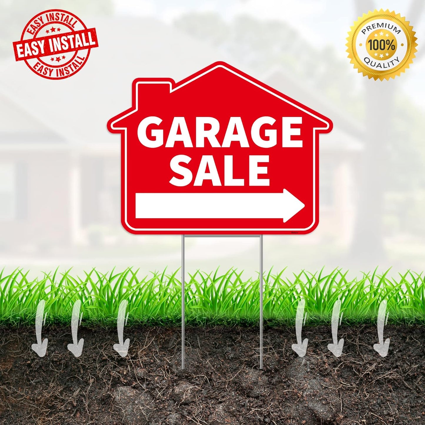 2PC Garage Sale Yard Sign with Stakes, 17 Inches by 13 Inches - Double Sided Signs - Corrugated Plastic