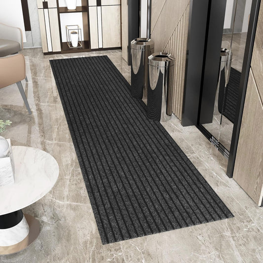 Ottomanson 2' x 24' Hallway Runner with Scraper Pile Extra Durable Non-Slip Rug Mat for Indoor & Outdoor Use - Ideal for Kitchen, Entryway, Patio & Garage - High-Traffic Carpet, Black