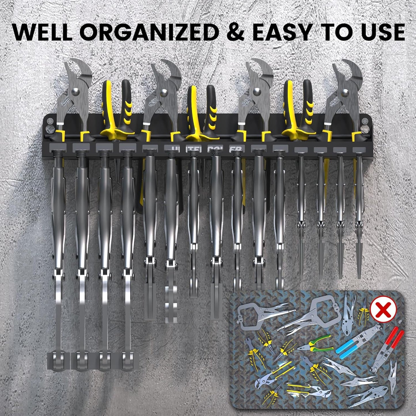 UNITEDPOWER Vise Grip Holder, Wall Mount Pliers Storage Rack Organizer for Workshop, Shed, Garage, Stores up to 15 Vises or 11 Pliers