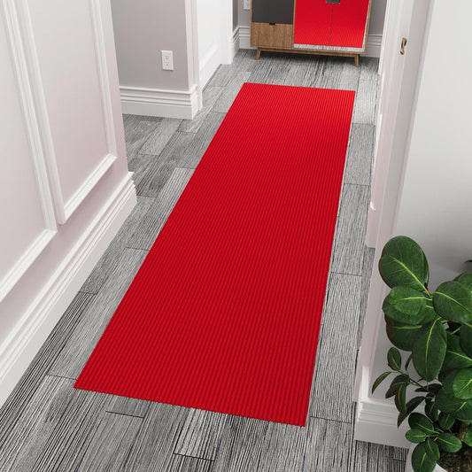 Ottomanson 3'11" x 8' Hallway Runner with Scraper Pile Extra Durable Non-Slip Rug Mat for Indoor & Outdoor Use - Ideal for Kitchen, Entryway, Patio & Garage - High-Traffic Carpet, Red