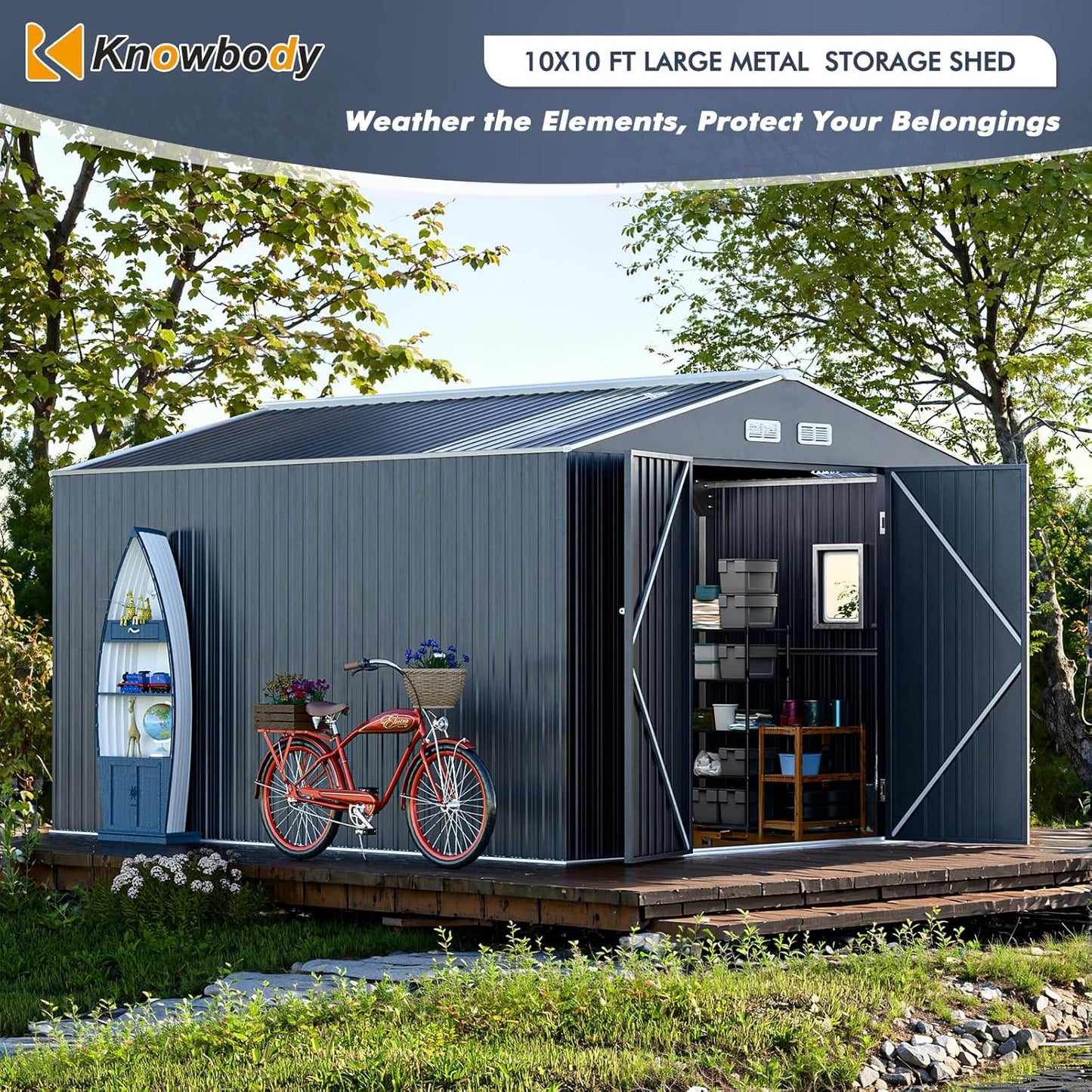 Metal Shed 10x10x7 FT, Enhance Your Space with Natural Lighting, Outdoor Storage Steel Sheds with Windows, Translucent Roofs, and Lockable Doors, Ideal for Garden & Patio