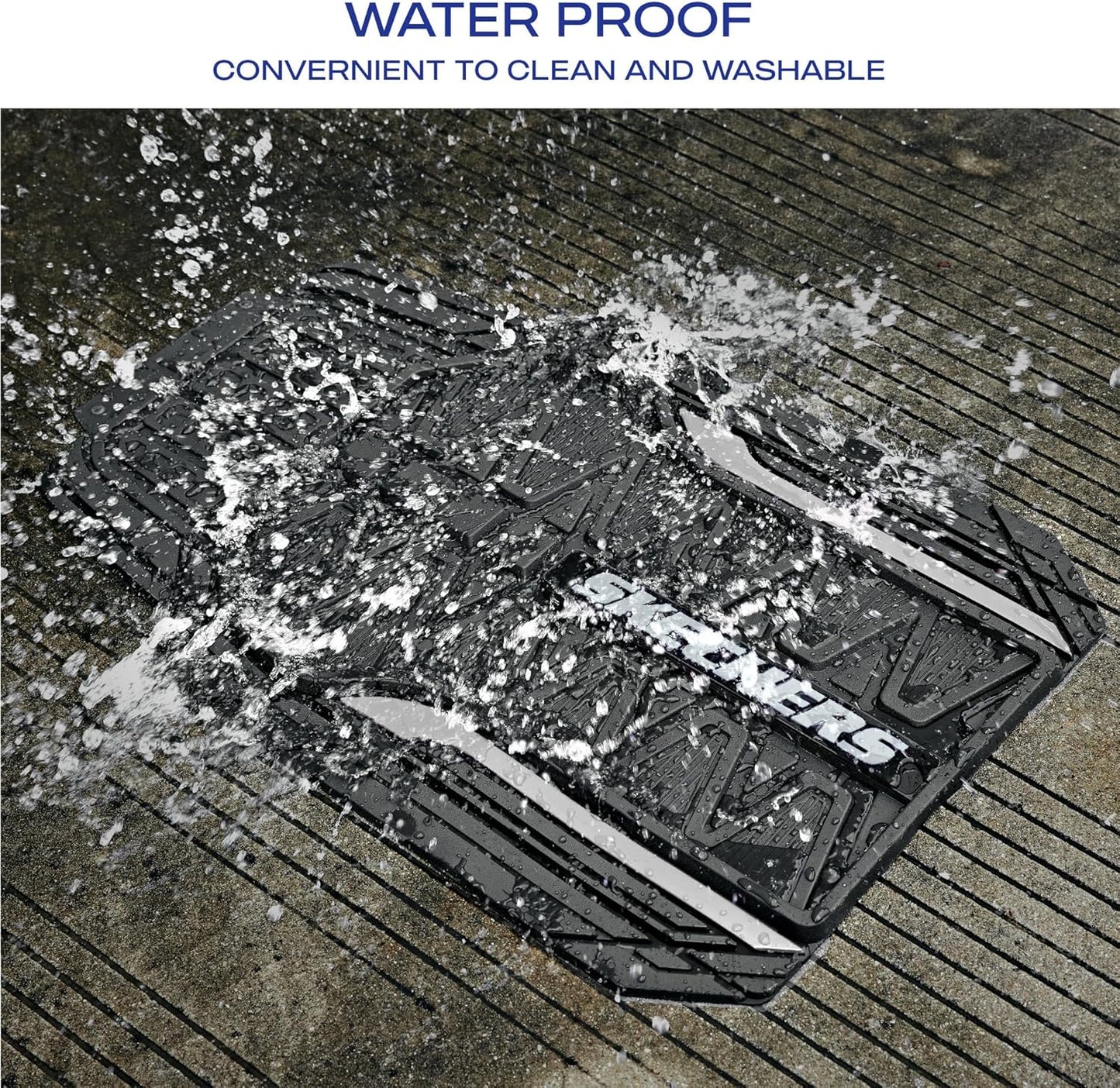 Skechers Heavy Duty Rubber Car Mats Full Set, All Weather Floor Mats, Waterproof Trim to Fit Universal Floor Liner, Automotive Floor Mats for Cars Trucks SUV, Sliver