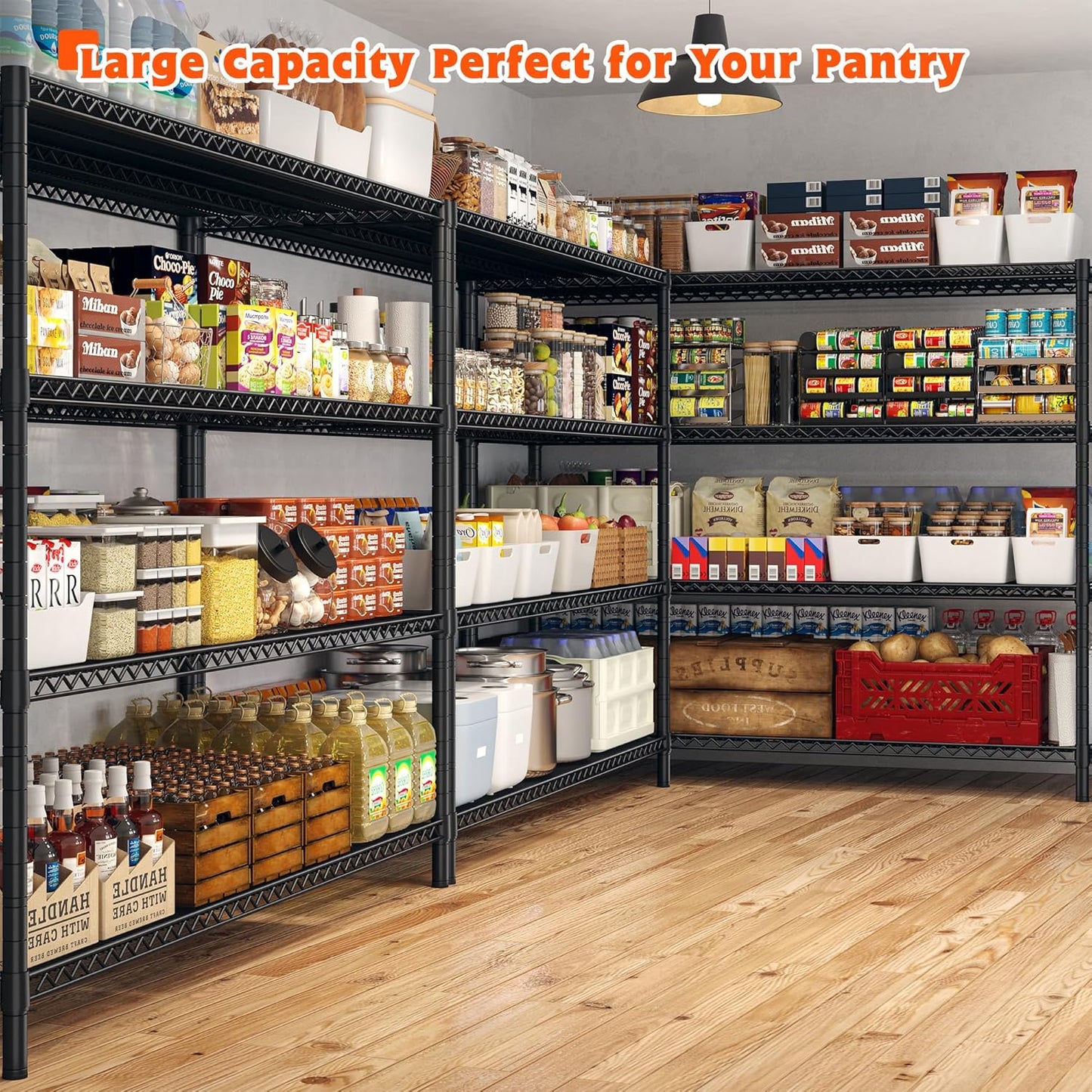 REIBII 60" W Storage Shelves 2878LBS Wire Shelving Unit with Wheels Heavy Duty Metal Shelving Adjustable Metal Shelves for Pantry,Kitchen,Garage,Basement,Business,Warehouse,School,60”W ×24”D×65.3”H