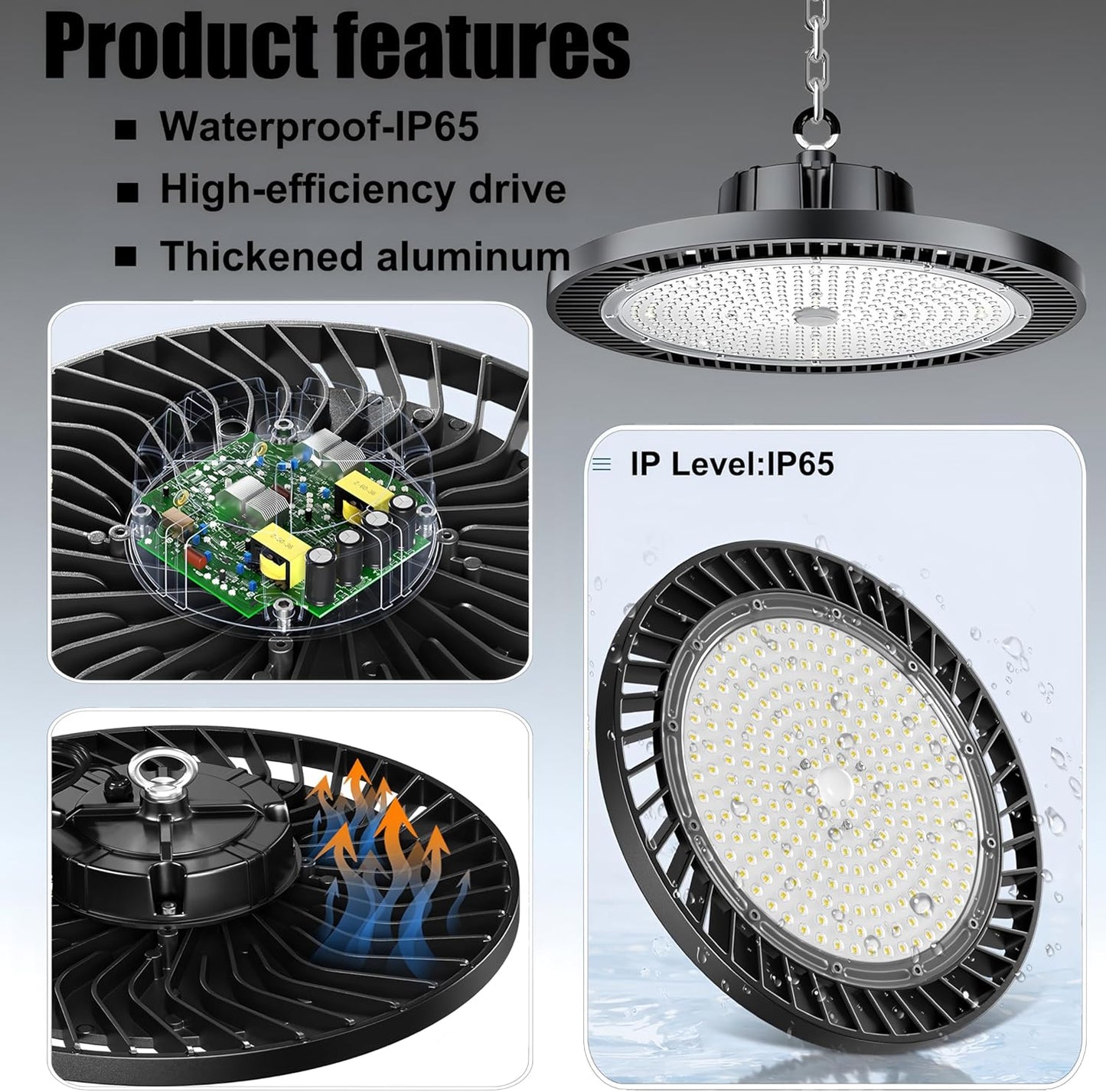 8Pack 250W UFO LED High Bay Light,30000lm 6000K Daylight 2500W Equivalent with US Plug Cable LED Garage Lights Commercial Warehouse Area Light Workshop Garage Factory Lowbay Area Lighting