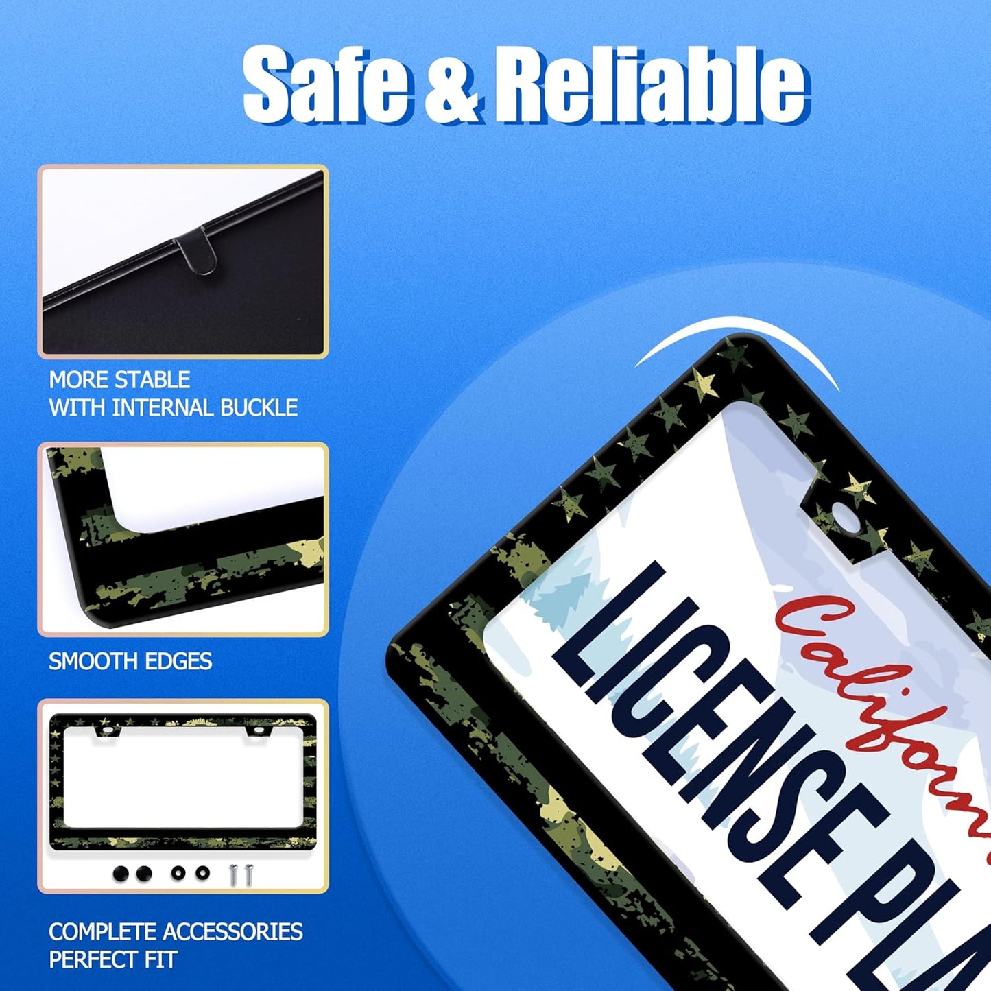 Camo License Plate Frame American Flag License Plate Stainless Steel Funny License Plate Holder for Men Women Colorful Car Accessories Decoration 12.3" x 6.3"