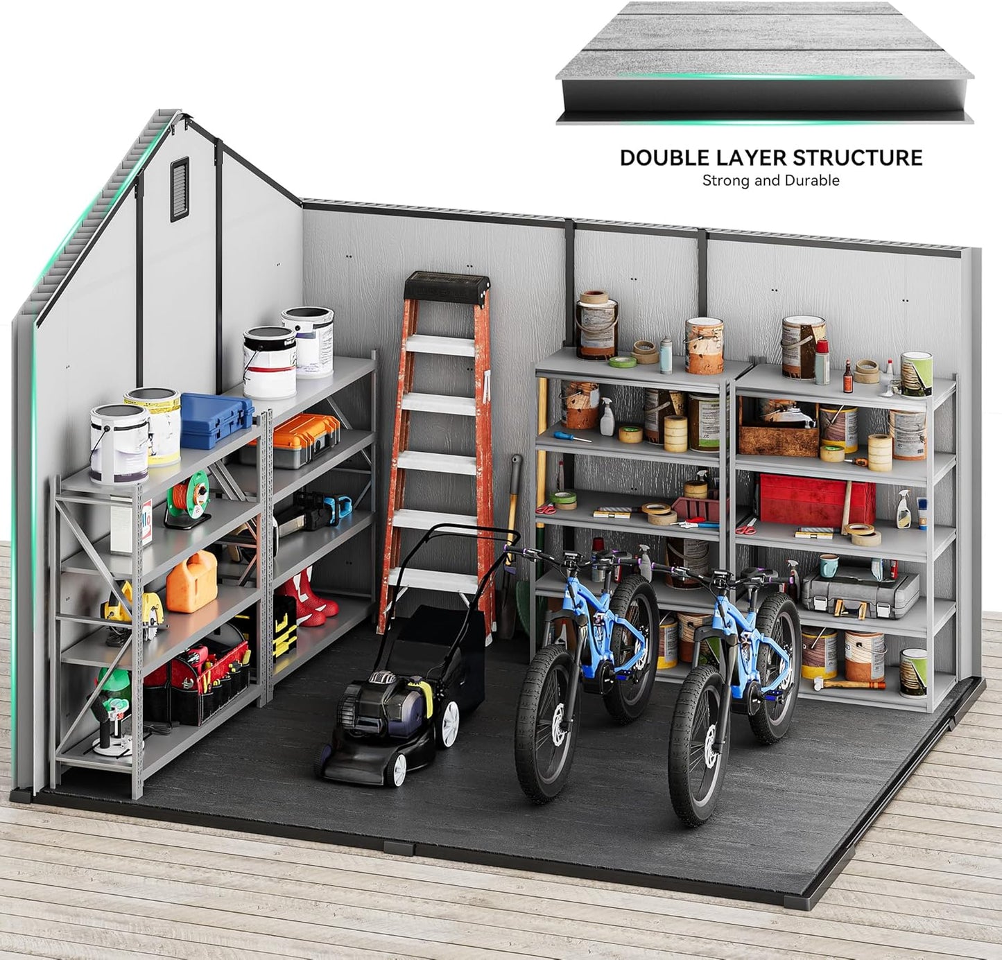 YITAHOME 8x10 FT Outdoor Storage Shed with Floor, Plastic Garden Shed for Bikes, Tools, and Pool Supplies, Outdoor Resin Shed with Lockable Doors, Windows, and Vents for Patio, Lawn, Backyard, Gray