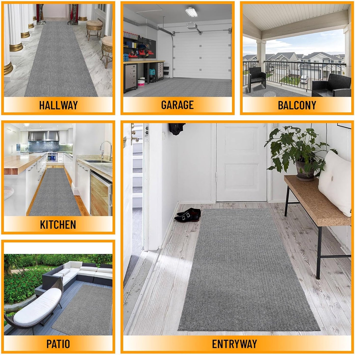 Ottomanson 2'7" x 14' Hallway Runner with Scraper Pile - Extra Durable Non-Slip Rug Mat for Indoor & Outdoor Use - Ideal for Kitchen, Entryway & Garage - High-Traffic Carpet, Gray