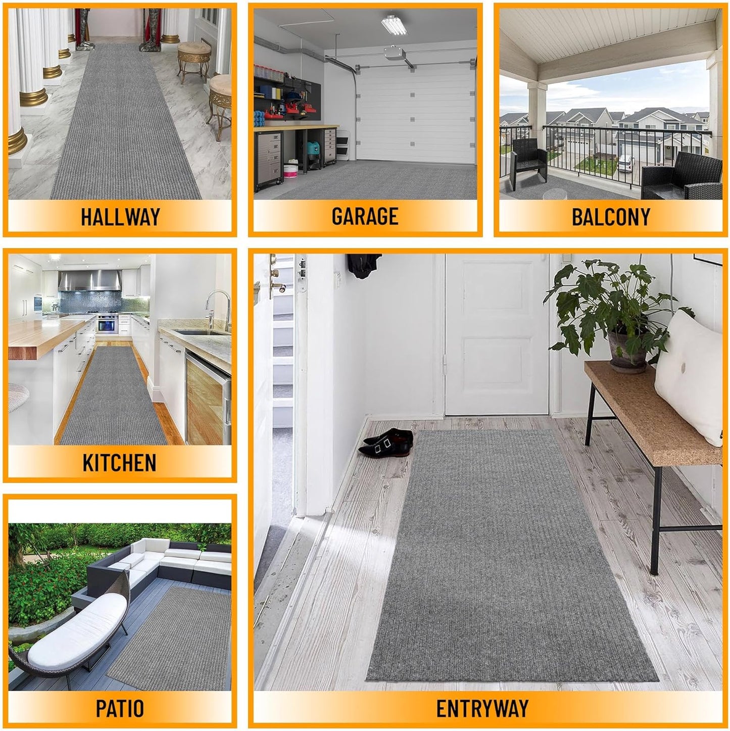 Ottomanson 3'11" x 14' Hallway Runner with Scraper Pile - Extra Durable Non-Slip Rug Mat for Indoor & Outdoor Use - Ideal for Kitchen, Entryway & Garage - High-Traffic Carpet, Gray