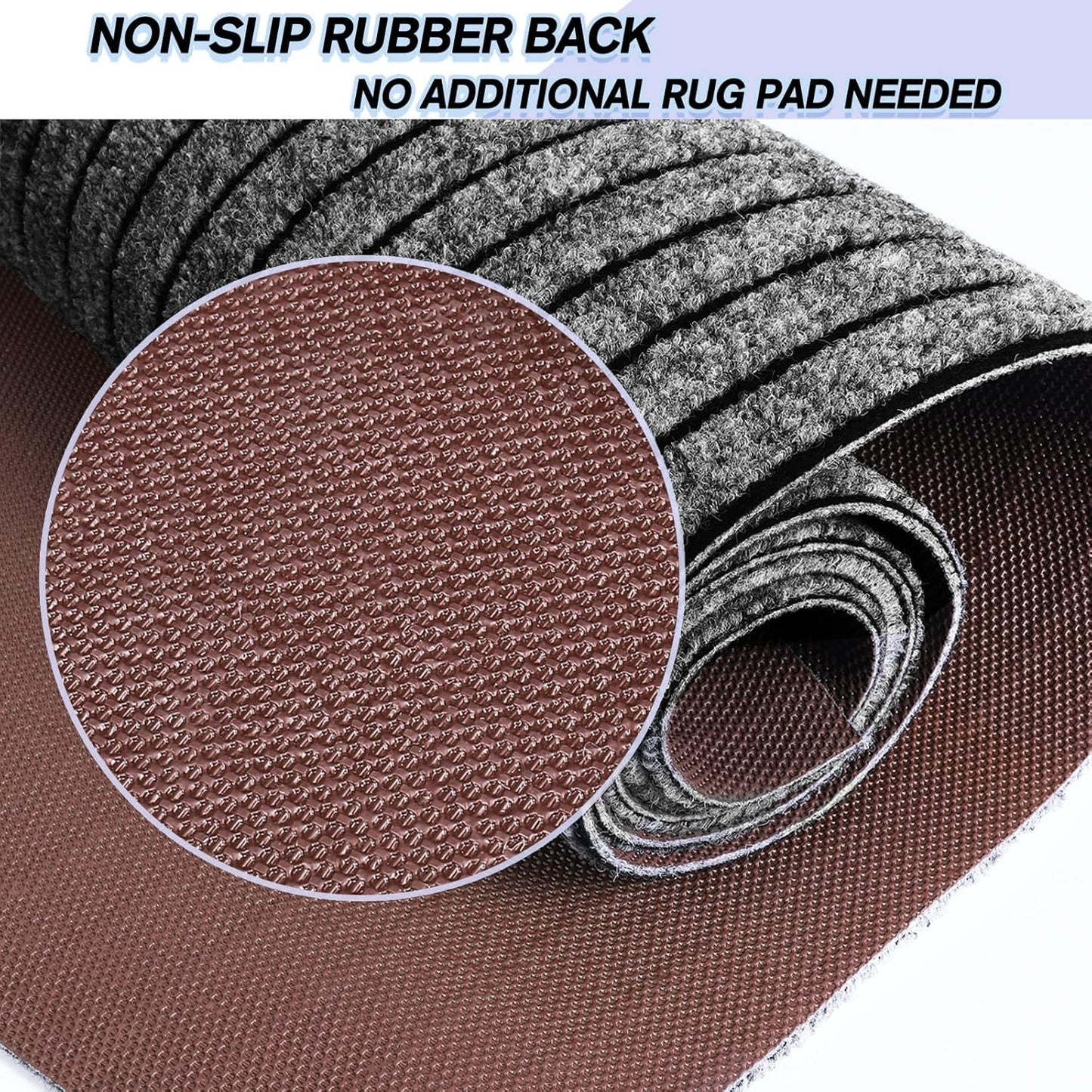 Custom Size Backed Non-Slip Area Rugs Runner, Easy Clean, Waterproof Runner Rugs for Hallway Entryway, Kitchen, Laundry, 2FT x 56FT, Gray Stripe