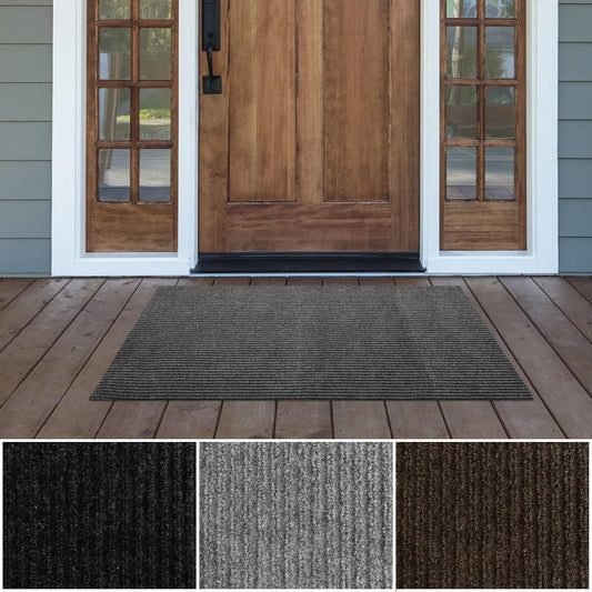 iCustomRug Spartan Weather Warrior Indoor/Outdoor Utility Ribbed Carpet Runner with Non-Slip Thermoplastic Rubber Backing, 3ft X 4ft Charcoal