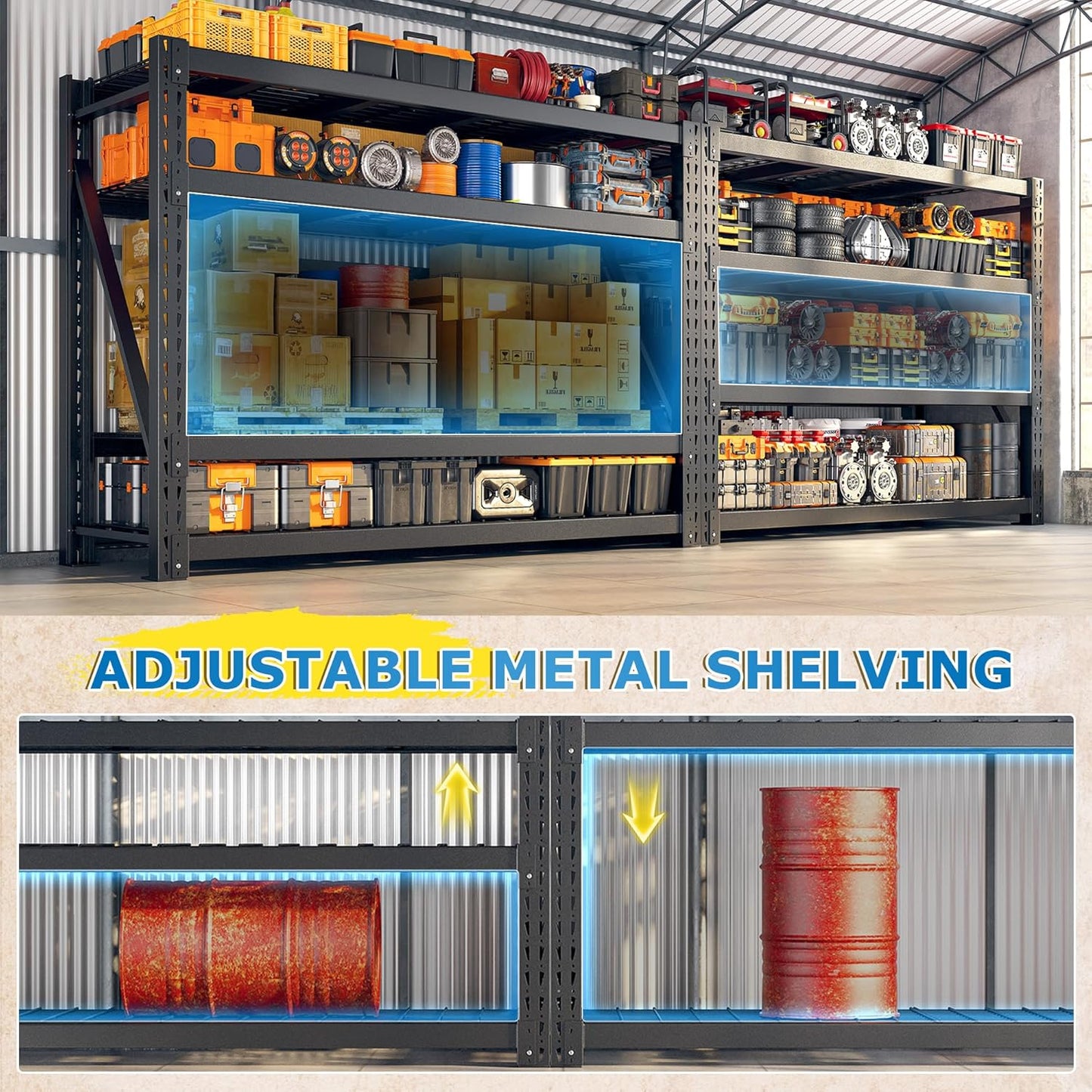 Bepatio 11000LBS Garage Shelving Heavy Duty, 72" H Storage Shelves Adjustable 4-Tier Metal Shelves, Industrial Shelving for Garage,Shop, Warehouse, Basement, Commercial, 72" H× 60" W × 24" D, Black