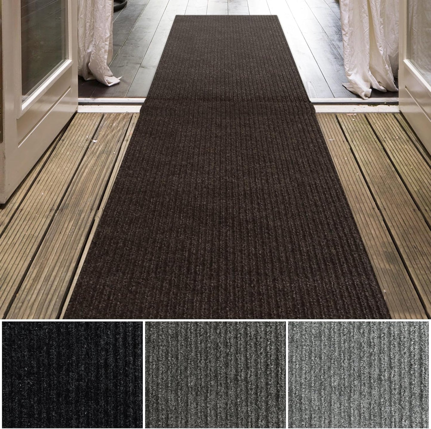 iCustomRug Spartan Weather Warrior Indoor/Outdoor Utility Ribbed Carpet Runner with Non-Slip Thermoplastic Rubber Backing, 3ft X 78ft in Brown