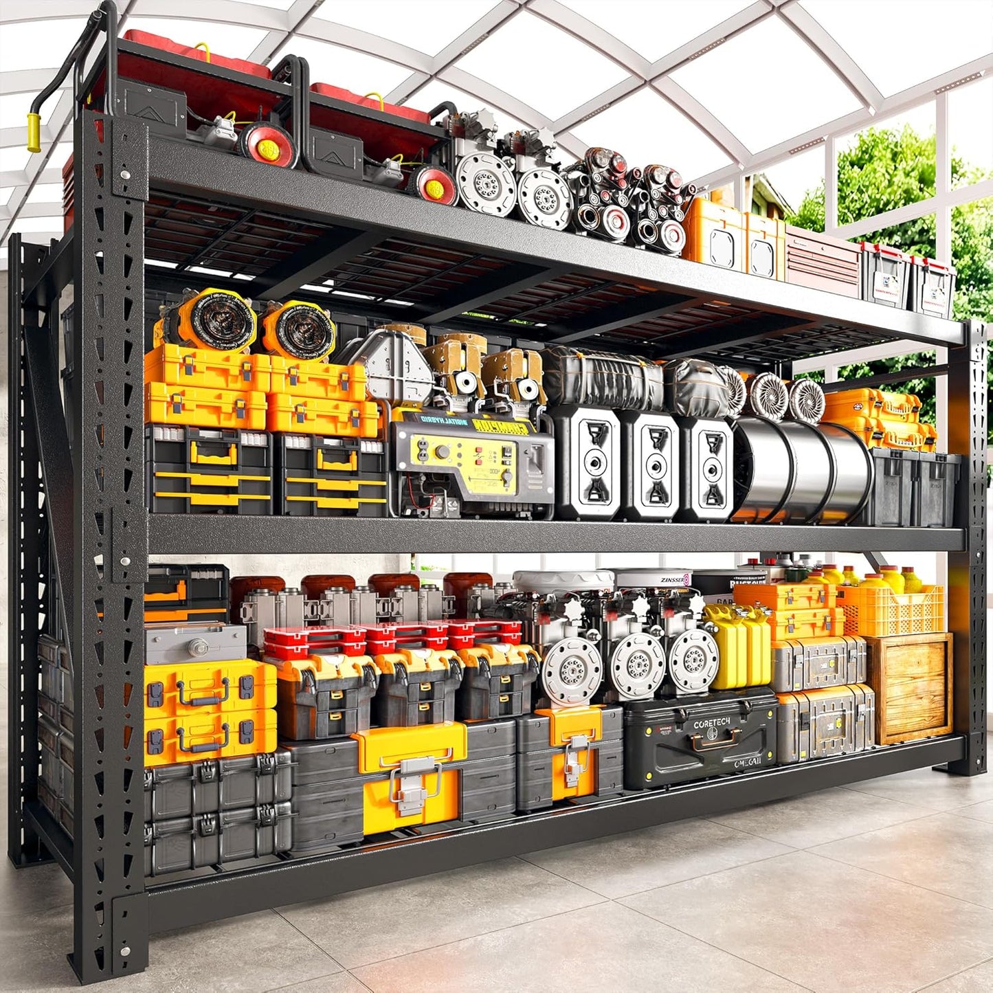 Bepatio 77" W Garage Shelving Storage Shelves, 3 Tier Metal Shelving Unit Heavy Duty for Storage, Adjustable Black Shelves for Commercial, Industrials, Garage, Basement, 77.2" W*23.7" D*66.2”H