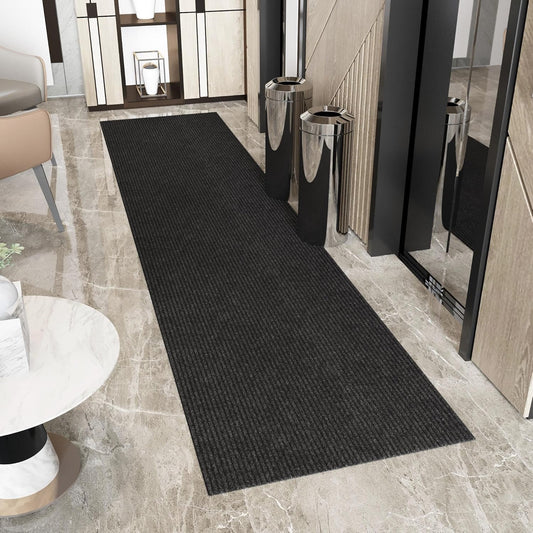Ottomanson 3'11" x 12' Hallway Runner with Scraper Pile - Extra Durable Non-Slip Rug Mat for Indoor & Outdoor Use - Ideal for Kitchen, Entryway & Garage - High-Traffic Carpet, Black