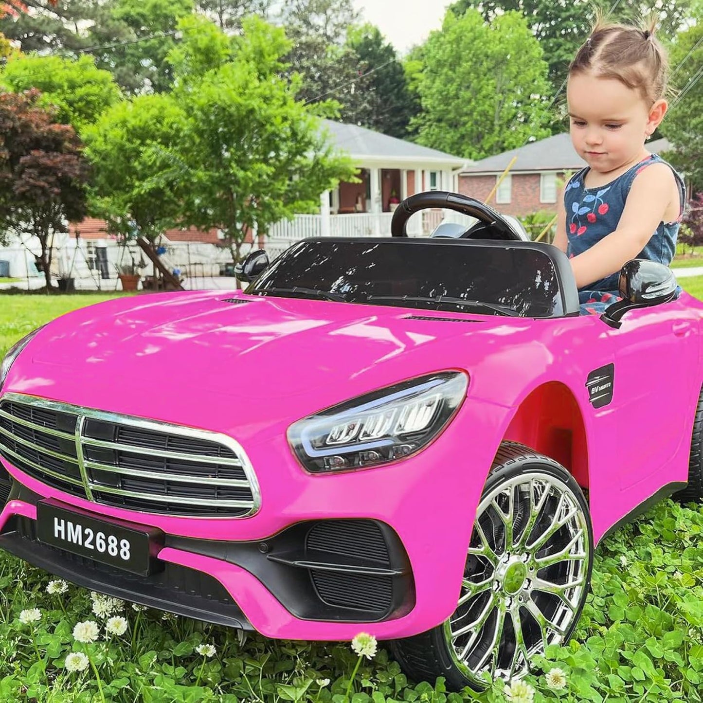 12V Ride On Car for Kids, Electric Car with Remote Control, Bluetooth Music Player for 3-8 Year Old, Pink