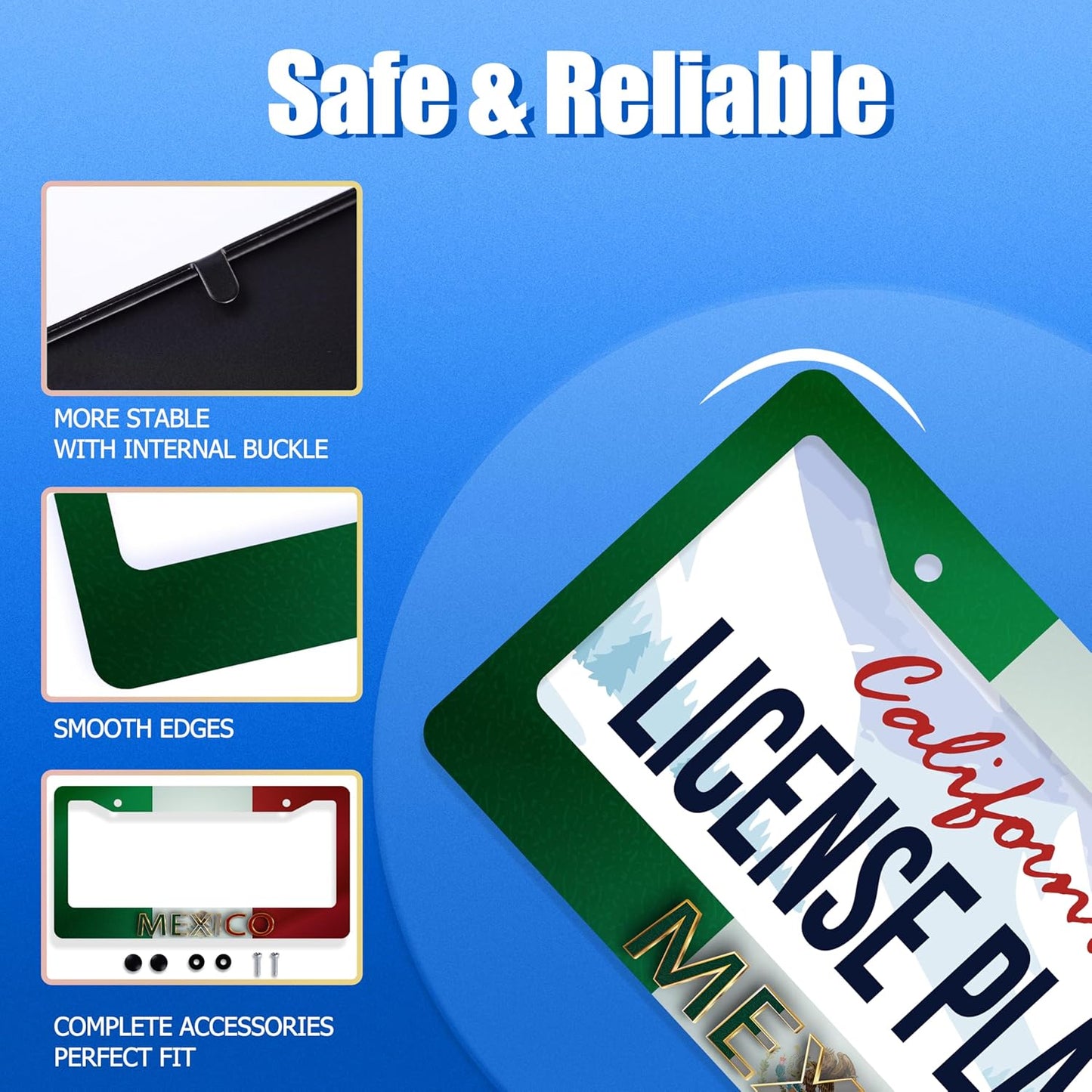 Mexico Flag License Plate Frame Personalise Mexican Funny License Plate Stainless Steel Flag License Plate Holder Car Accessory with Screws Car Decoration 12.3" x 6.3" for Men Women