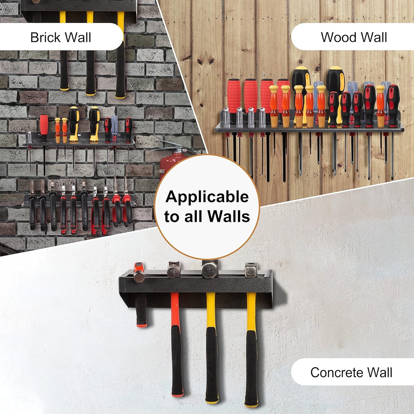 Screwdriver Organizer，Metal Screwdriver Organizers, Hammer Rack，Pliers Organizer, Wall Mounted Tool Organizers for Workshop，Set of 3 Tool Holder Organizer for Workbench