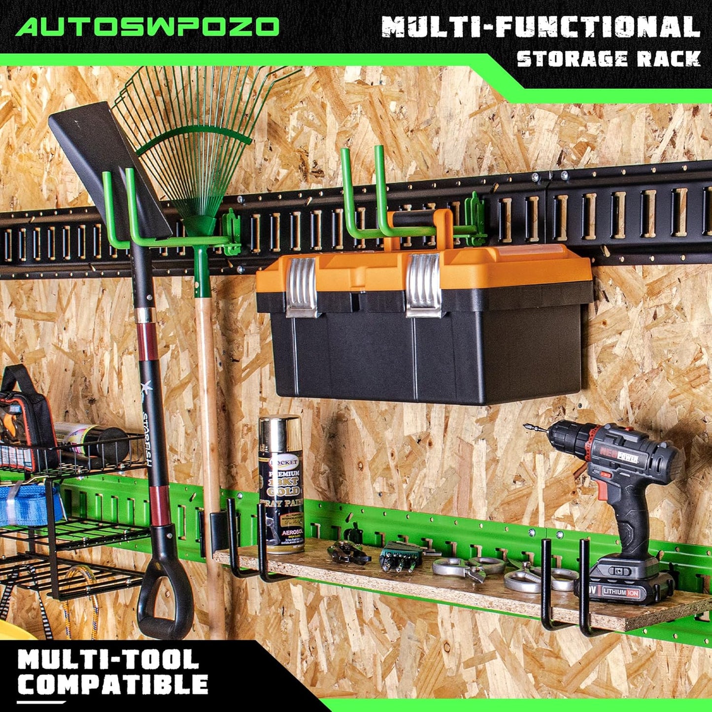 4-Pack E-Track Heavy Duty Shovel/Tool Hanger, E Track Hooks for Tools, Rakes, Spades in Trailers, Trucks, Workshop and Warehouse with E-Tracks, E Track Accessories Tool Holder (Green)