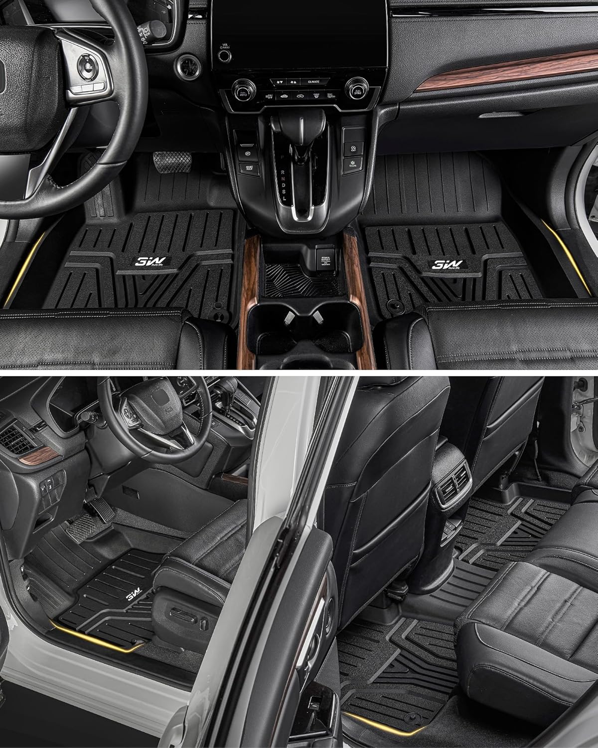 3W Floor Mats and Cargo Liner Fit for Honda Pilot 2023 2024 2025, Custom Fit All Weather Honda Pilot Accessories Odorless Anti-Slip TPE Full Set Mats Black