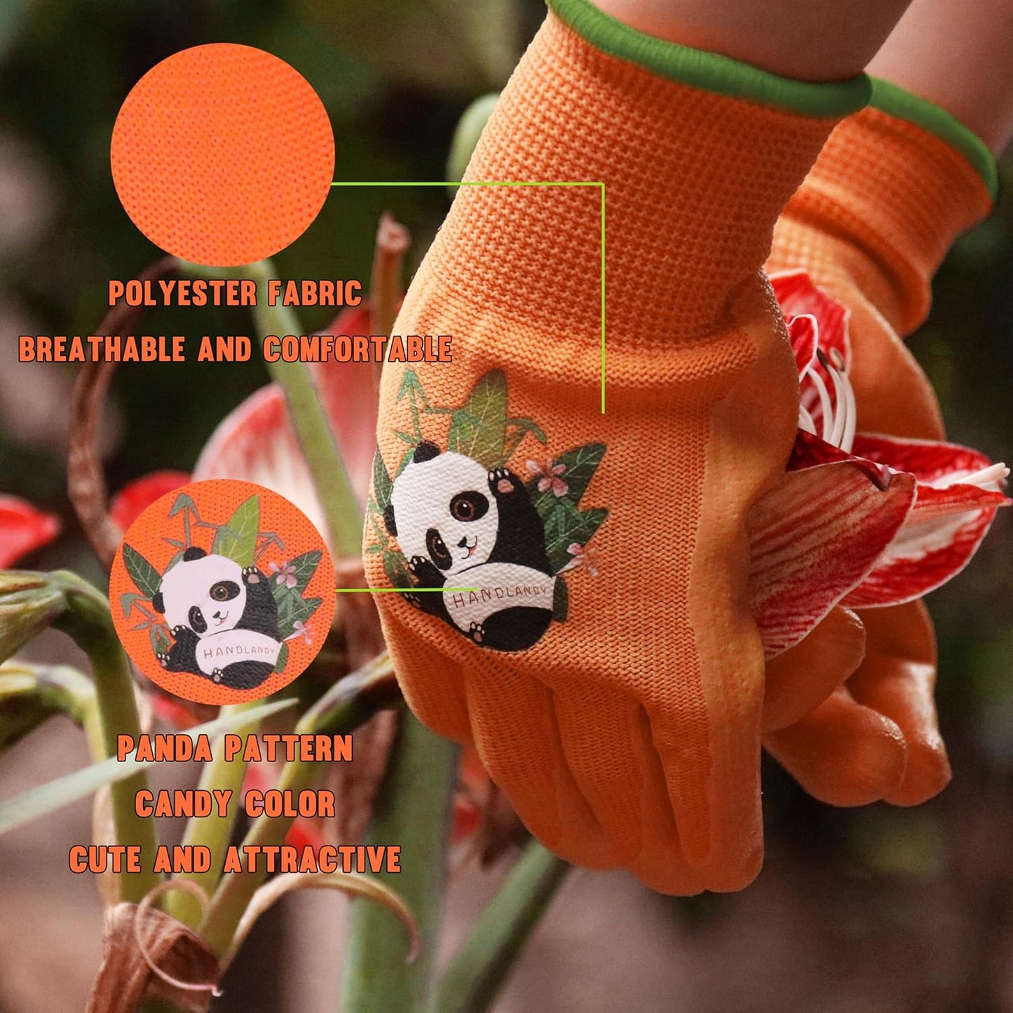 HANDLANDY 2 Pairs Kids Gardening Gloves, Toddler Children Garden Yard Work Outdoor Playing Gloves, Rubber Coating, for Girls Boys Youth (Size XL, Orange)