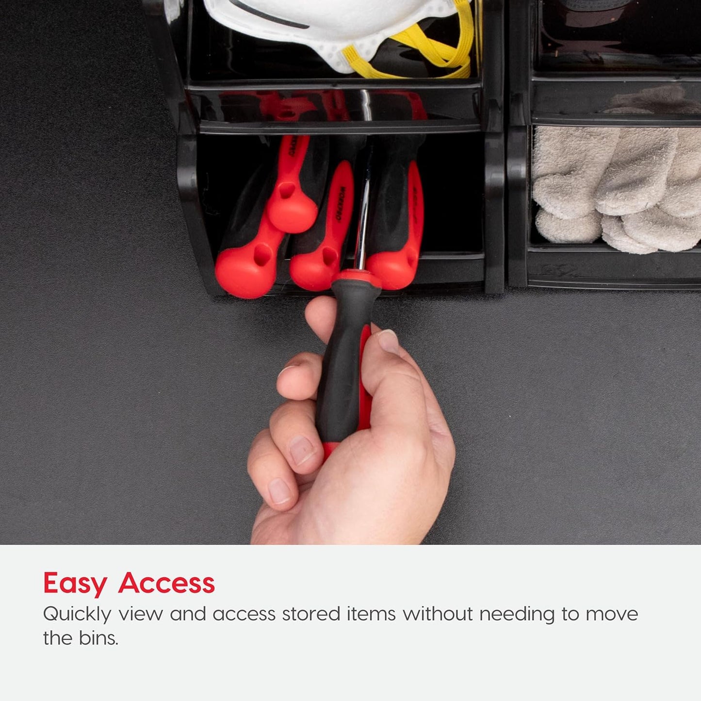 IRIS USA Stackable Bins, 5.5 x 4.5 x 3 inch, Plastic Hanging Open Front Shelf Bin Storage Organizer for Hardware, Craft Supplies, Small Parts, Nuts and Bolts, Garage Organization, 15 Pack- XS, Black