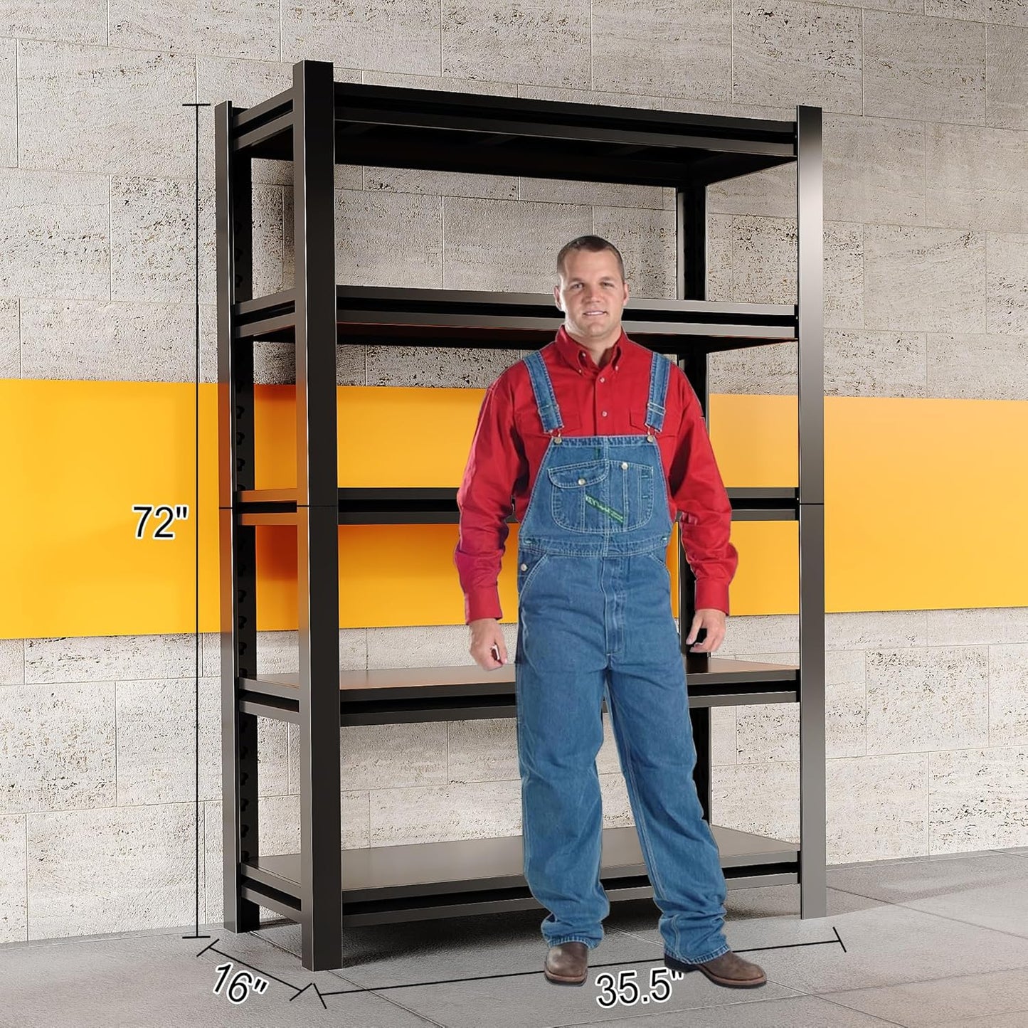 72" H Garage Shelving 2000LBS Heavy Duty Storage Shelves Adjustable 5 Tier Metal Shelves for Storage Garage Industrial Shelving Utility Racks,16" D x35.5 Wx72 H,Black