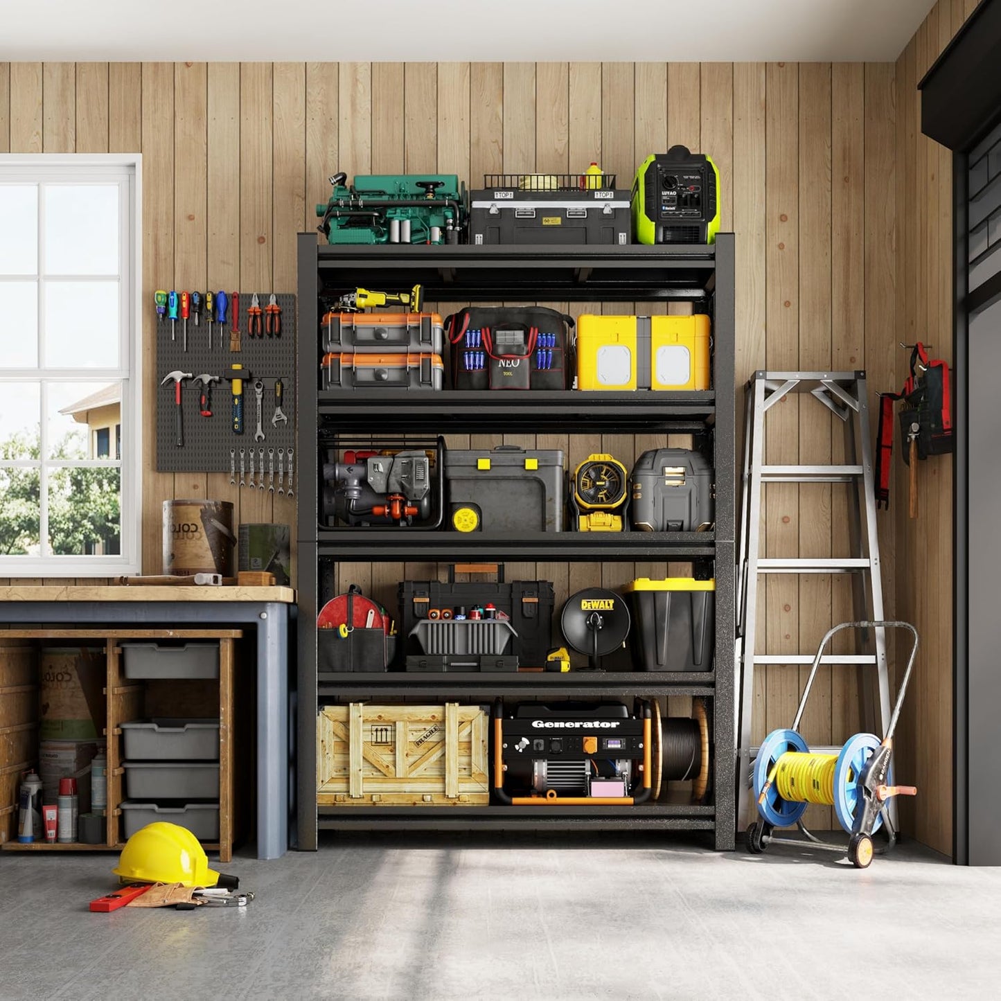 78"H Garage Storage Shelves Heavy Duty Garage Shelving, 4500 LBS Capacity 5 Tier Adjustable Metal Utility Shelves Industrial Shelving Units for Basement and Warehouse, 78"H×47.24"W×18"D, Black