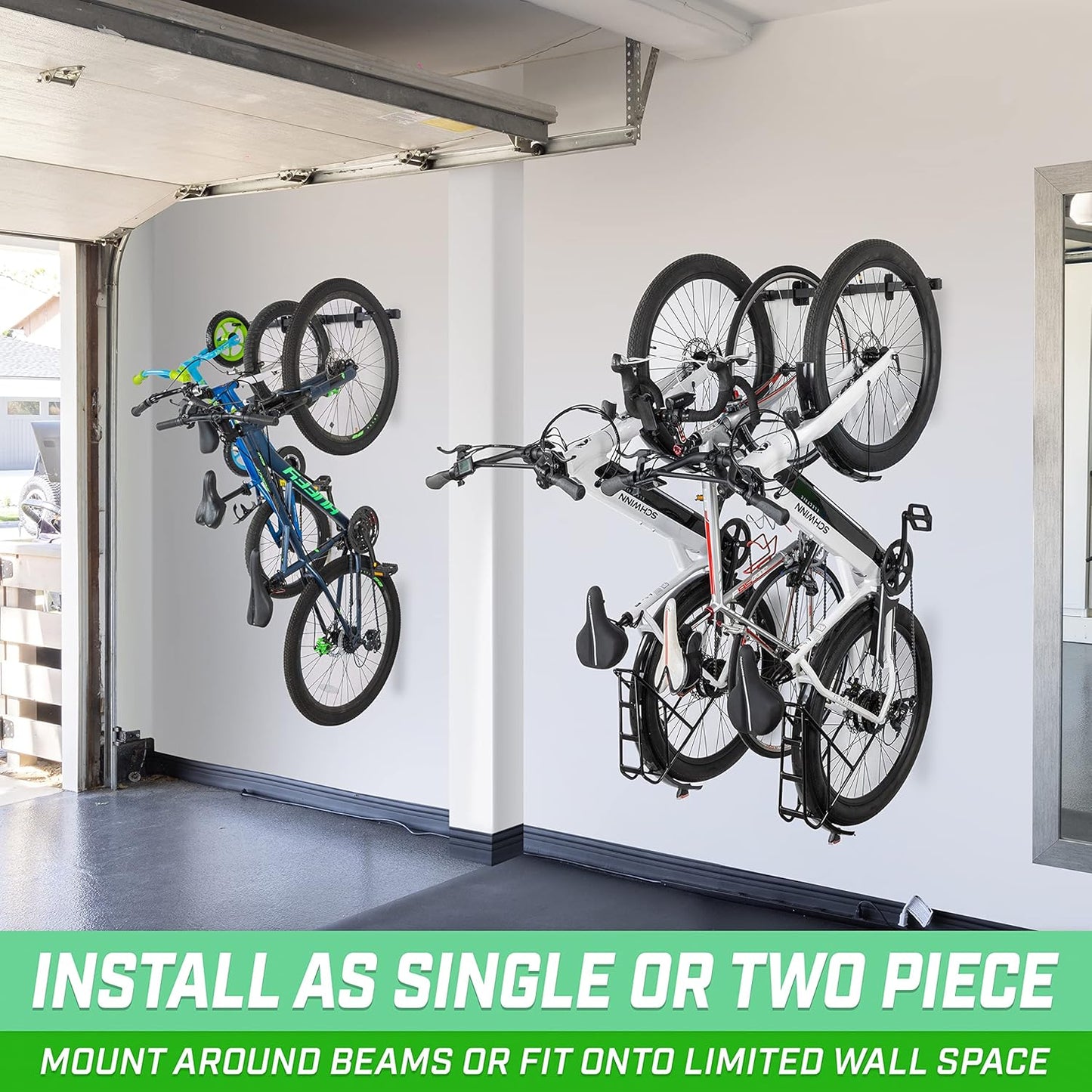 GoSports 6 ft Wall Mounted Bike Rack for Garage - Vertical Storage for 4 to 6 Bicycles