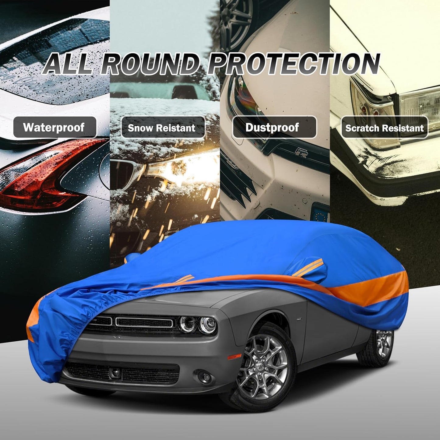 Heavy Duty Outdoor Car Cover Windproof All Weather Waterproof Sun Rain UV Dust Snow Protection Outdoor,Fit BMW 8 Series,Buick Reatta,Chevrolet Camaro,Pontiac Firebird etc. Size C4