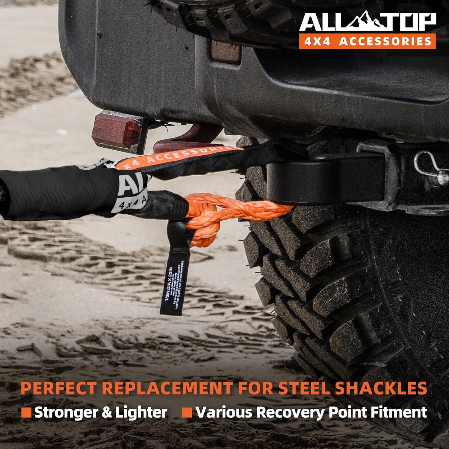 ALL-TOP Synthetic Soft Shackle Rope 3/4in x 24in (66200Lbs Max Break) UHMWPE Recovery Tow Shackles for Offroad 4x4 Vehicles, 2 PCS