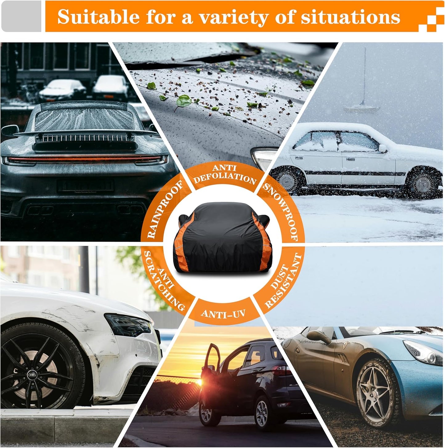 in Full Exterior Car Cover All Weather, Waterproof,UV Resistant, Dustproof, and Snowproof Fit Coupe Audi TT,BMW Z4,Honda CR-Z,Hyundai Tiburon,Mazda RX-7,718,BRZ,350/370Z etc.Size Chart C2